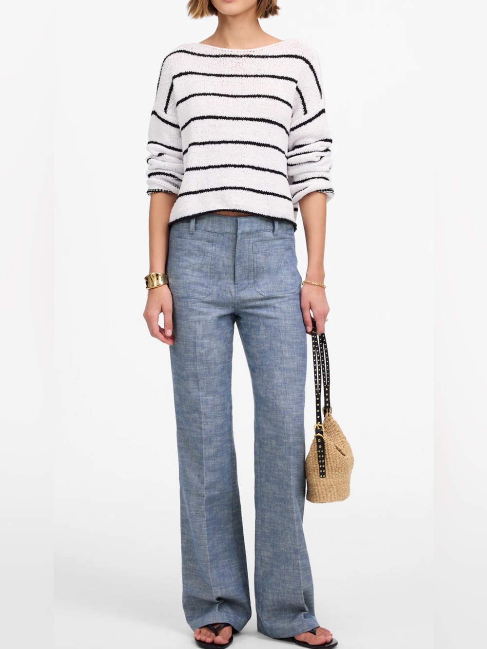 Madewell Straight-Flare Trouser Pants Cotton Blend In Blue Chambray Size 2